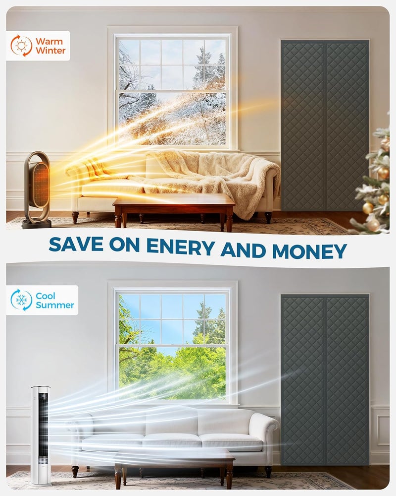 augblinds Magnetic Thermal Insulated Door Curtain Fits Door Size 38 x 83 Inch, Insulation Cover for Cold, Oxford Cloth Thicken Cotton Filled Blanket for Front Back Attic Door in Winter, Grey - Image 5